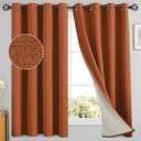 Yakamok Burnt Orange Linen Curtains 100% Blackout 63 Inches Long,Room Darkening Textured Curtains for Living Room Thermal Grommet Bedroom Curtains 2 Panels with White Liner