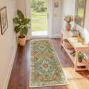 Area Rugs 2'x6' Runner Rug Non Slip Washable for Kitchen Hallway Bedroom Beside Laundry Room Bathroom Rug, Floor Carpet, Brick Red Rust Neutral Brown Burnt Orange Green