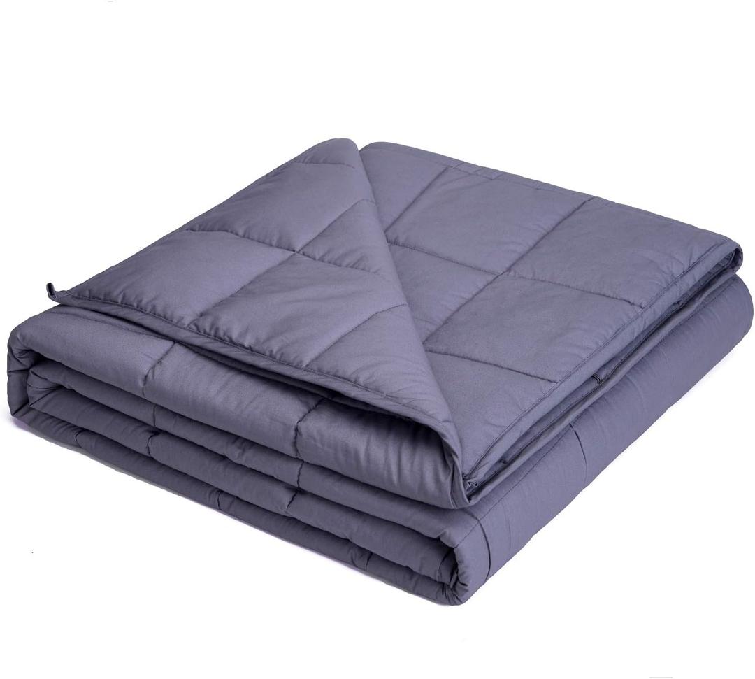KPBLIS Weighted Blanket 15 lbs 48" x 72" for 130-170 lbs, 7 Layers Heavy Blanket with Cooling Breathable Cotton and Glass Beads, Dark Gray