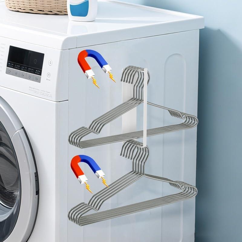 Magnetic Hanger Organizer for Laundry Room Organization, Clothes Storage Rack, Hanger Storage Rack for Washing Machine, White Laundry Room Rack