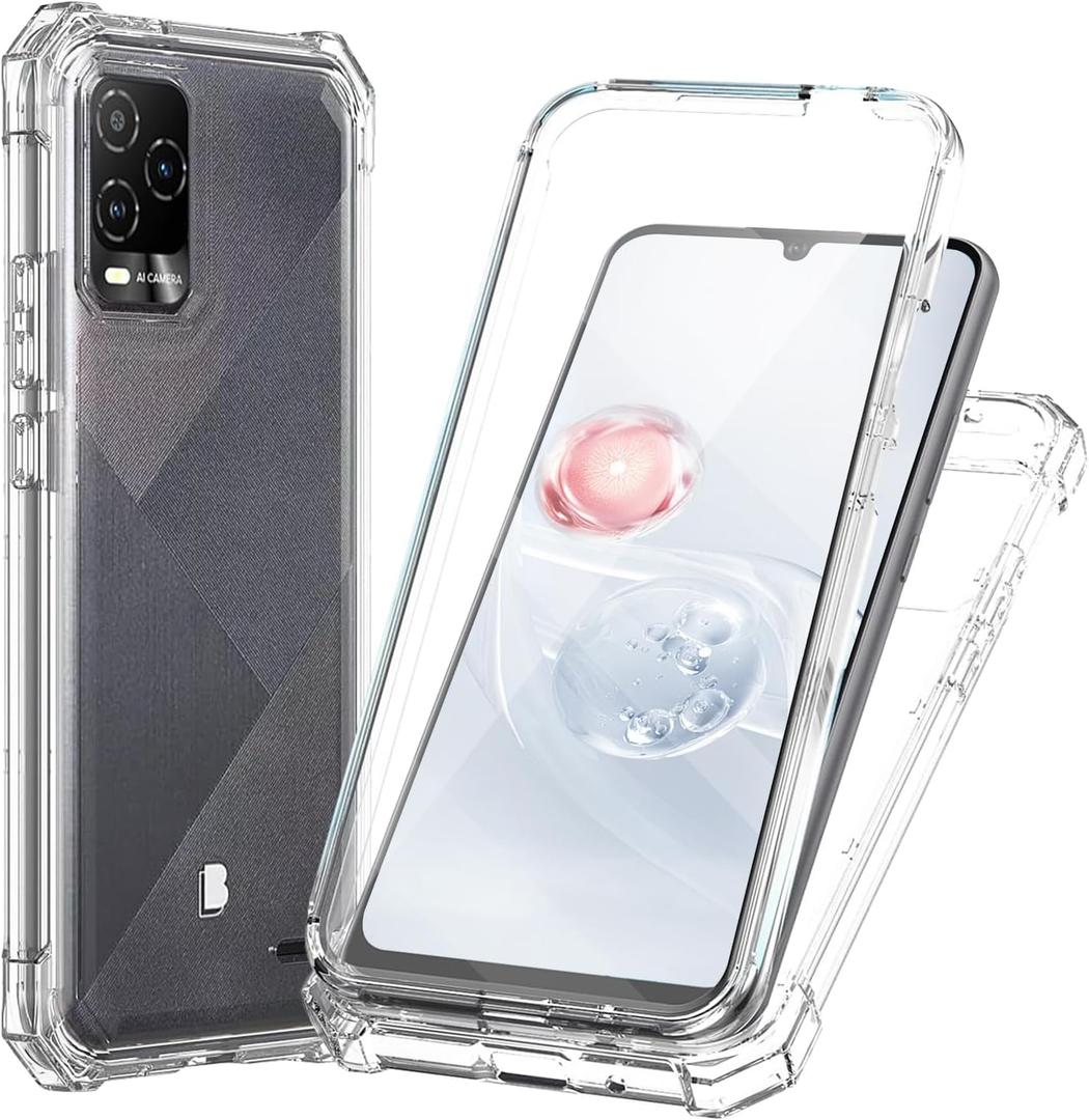TJS Compatible for BLU View 5 Pro B170D Case, with [Built-in Screen Protector], Full-Body Drop Protector Shockproof Rugged Bumper Cover Hybrid Phone Case (Clear)