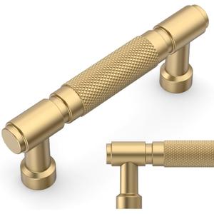 Amerdeco 10 Pack Champagne Bronze knurled Cabinet Pulls 3 Inch(76mm) Hole Center Drawer Pulls Cabinet Hardware Kitchen Cabinet Handles for Bathroom ZH0072