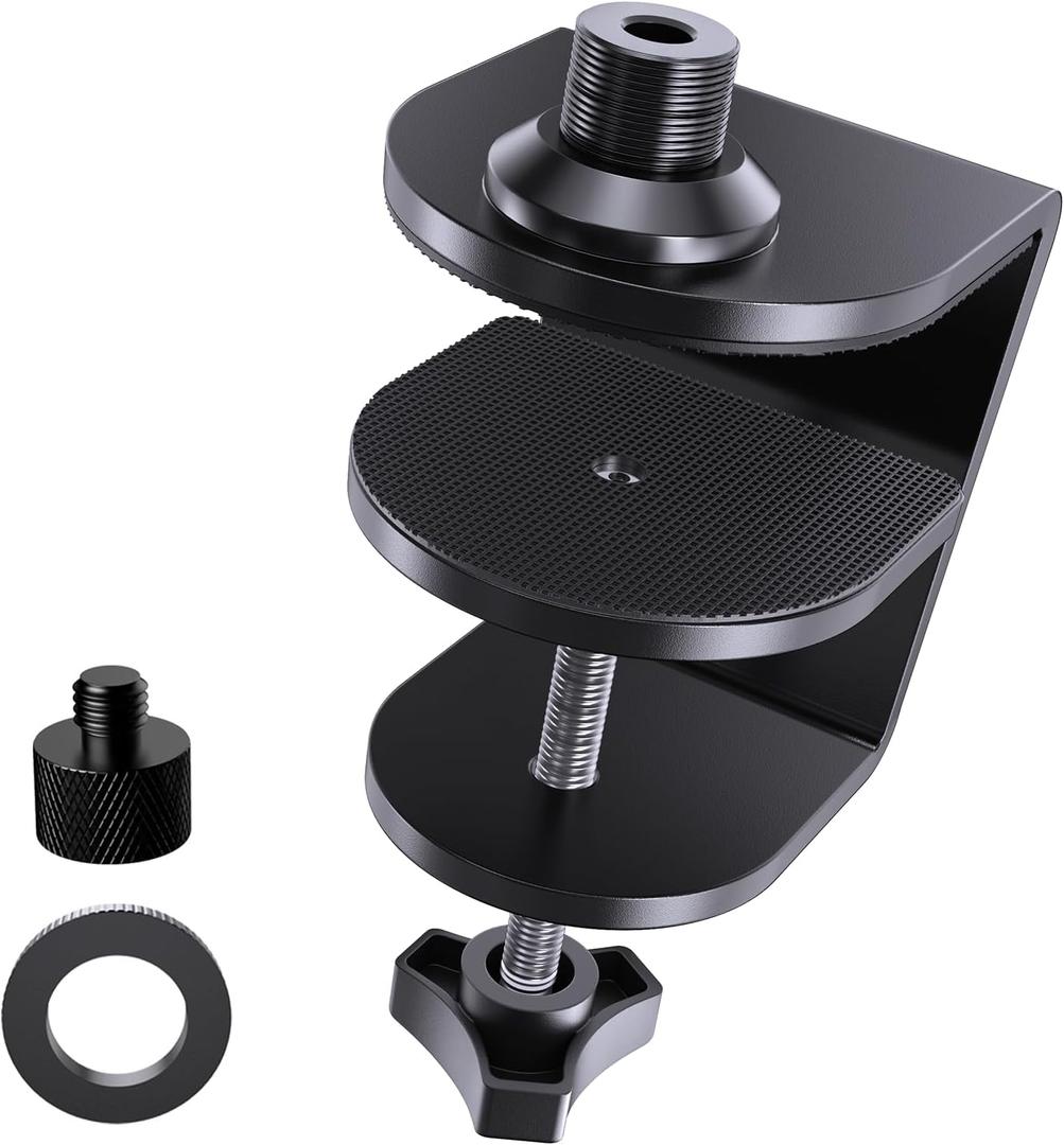 Heavy Duty Metal Table Microphone Clamp with 5/8-20Thread, Desk Mount, Adjustable Boom Arm Clamp, Perfect for Studio, Live Streaming, and Teaching, podcasting, Streaming, Church, Podium use, Black