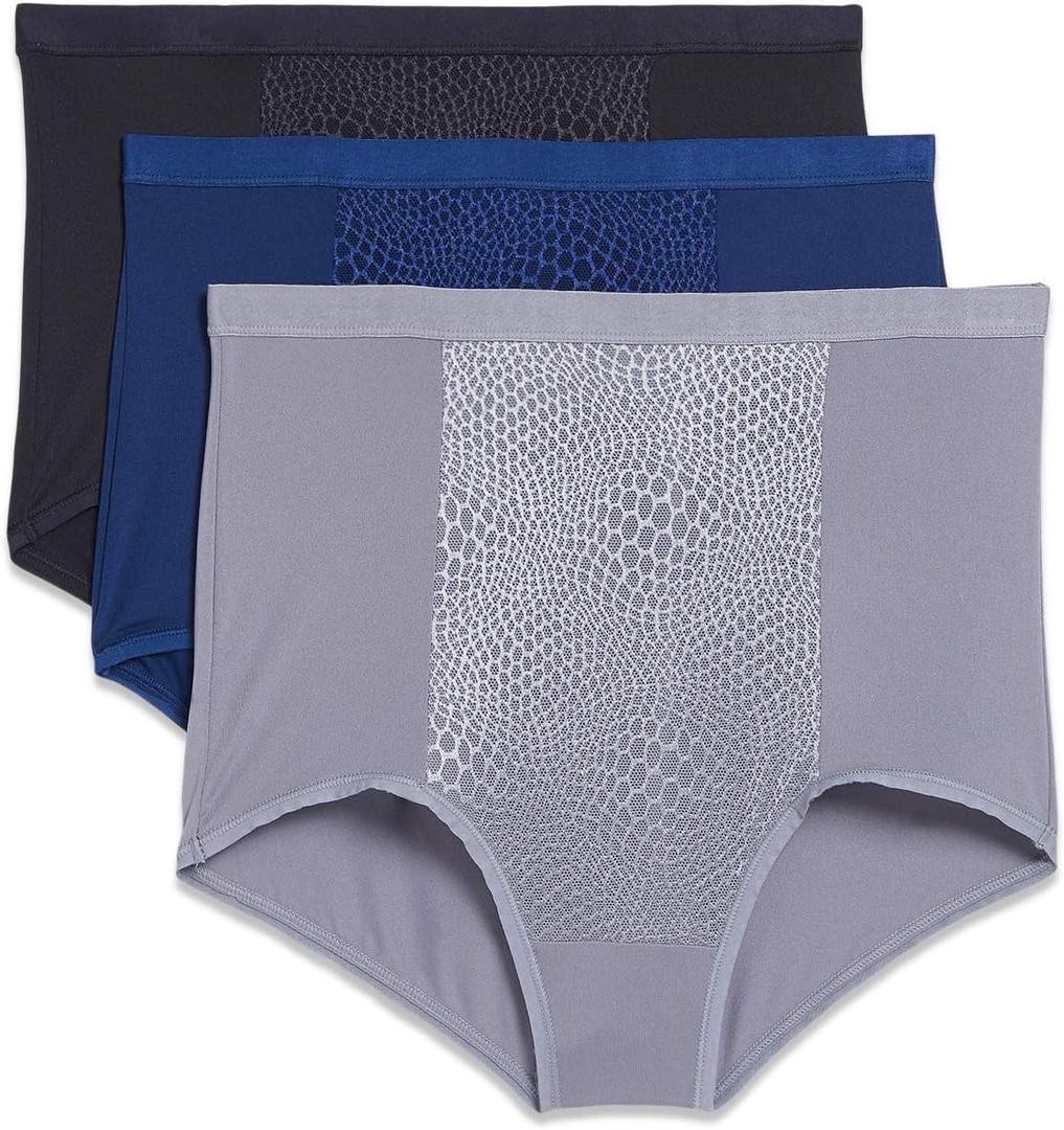 Warner's Women's Blissful Benefits By Warner's Tummy Smoothing Brief Panties Multipack Medium, Smoked Pearl/Navy Ink/Black