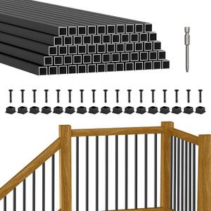 BLIKA 60 Pack 32" Square Aluminum Deck Balusters, 3/4" Black Aluminum Deck Spindles with Anti-UV Black Baluster Connectors, Hollow Metal Balusters for Wood and Composite Deck Porch Railing System