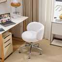 VINGLI Cute Small Swivel Desk Chair Comfy with Wheels,Ergonomic Low-Back Lumbar Support Vanity Nail Tech Rolling Task Stool Girls Women Kids Chair for Home Office,Height Adjustable,Teddy Fleece,White