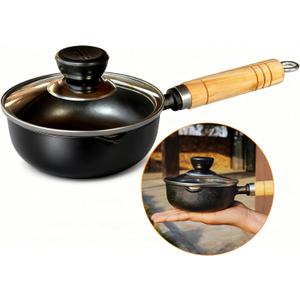 Cast Iron Butter Warmer Pot with Lid - 4.5 Inch Mini Camping Saucepan for Melting Butter, Oil, Chocolate, Wood Handle for All Stovetops & Campfire
