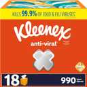 Kleenex Anti-Viral Facial Tissues, Classroom or Office Tissue, 18 Cube Boxes, 55 Tissues per Box, 3-Ply (990 Total Tissues) (White)