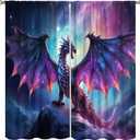 Fantasy Dragon Curtains for Bedroom,Mystic Magic Star Epic Adventure Fantasy Wings Fire-Breathing Dragon Animals Dragon Window Drapes Print for Kids Boys Girls Living Room 42x45in (No Blackout)