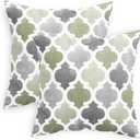 CaliTime Throw Pillow Cases Pack of 2 Cozy Fleece Gradient Geometric Trellis Chain Quatrefoil Accent Decorative Cushion Covers for Couch Bed Sofa Farmhouse Decoration 18 X 18 Inches Sage Green Grey