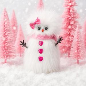 Jenaai Pink Valentine Day Frazzled Snowman Decor Cute Love Handmade Frazzled Snowman Plush Doll Wearing Scarves Table Centerpiece Decoration for Home Tabletop Tiered Tray Valentine's Gifts