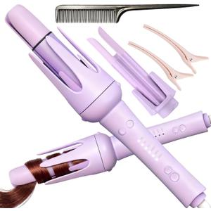 Professional Automatic Curling Iron for Long Hair, Rotating Curling Iron 1 Inch & 1.25 Inch, Automatic Hair Curler for Travel, Dual Voltage, 3 Heat Settings, Beach Waves Tangle-Free, Purple