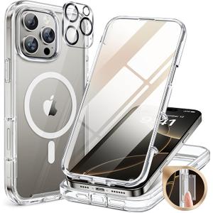 Miracase Magnetic for iPhone 16 Pro Case Full-Body Phone with Built-in Glass Screen Protector, [Compatible with MagSafe] Military Drop Proof 16 Pro Cover Bumper 6.3 inch, Clear