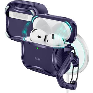 ESR for AirPods 4 Case, Compatible with AirPods 4th Generation Case (2024), Compatible with MagSafe, Powerful Drop Protection, Magnetic Lid, Cyber Series, Purple