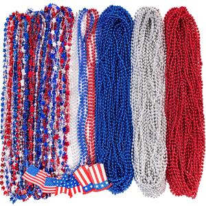 72PCS 4th of July Accessories Necklaces: Blue White and Red Beads Bulk, Patriotic Party Independence Memorial Day Favors Toys Decorations