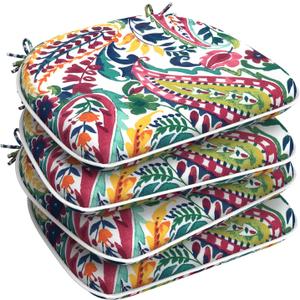 LVTXIII Set of 4 Outdoor Chair Cushions for Patio Furniture, Water Repellent Patio Chair Cushions 17"x16" with Ties, U-Shaped Dining Chair Pads for Garden Kitchen Use, Vigour Paisley