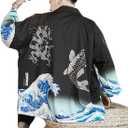 Seidarise Men's Haori Jacket Kimono Cardigan Yukata Noragi Happi Coat (Medium, 1-c-blue)
