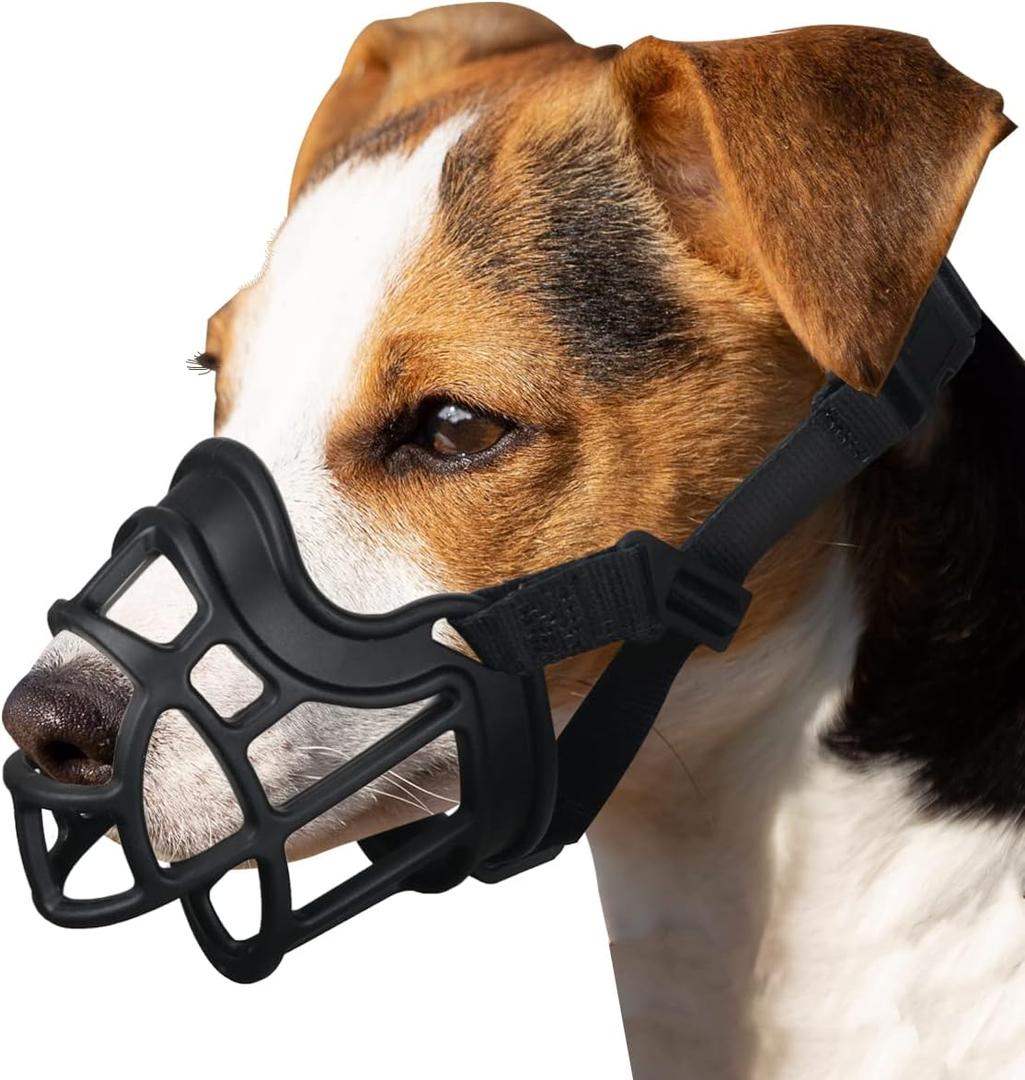 BARKLESS Dog Muzzle, Basket Muzzle Anti Biting Chewing, Sturdy Lightweight Cage Mouth Cover for Small Medium Large Sized Dogs, Allows Panting Drinking, Suitable for Grooming Trimming Training (2 (Snout 8-9"), Black)