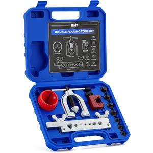 Orion Motor Tech Flaring Tool Kit, 11 pc. Flare Tool Kit for 45 Single Double Flares with 7 Adapters, Brake Flare Tool with Tube Cutter Deburring Tool for Hydraulic System, Copper Tubing Flare Kit