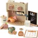 Wooden Coffee Play Set - 22PCS Pretend Play Coffee Maker Toy for Kids Age 3-8, Montessori Learning Toys with Realistic Espresso Machine & Accessories