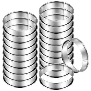20 Pack English Muffin Rings 4 Inch, Stainless Steel Double Rolled Crumpet Rings, Round Nonstick Metal Tart Ring Cooking Pastry Ring Molds for Valentine's Day Baking