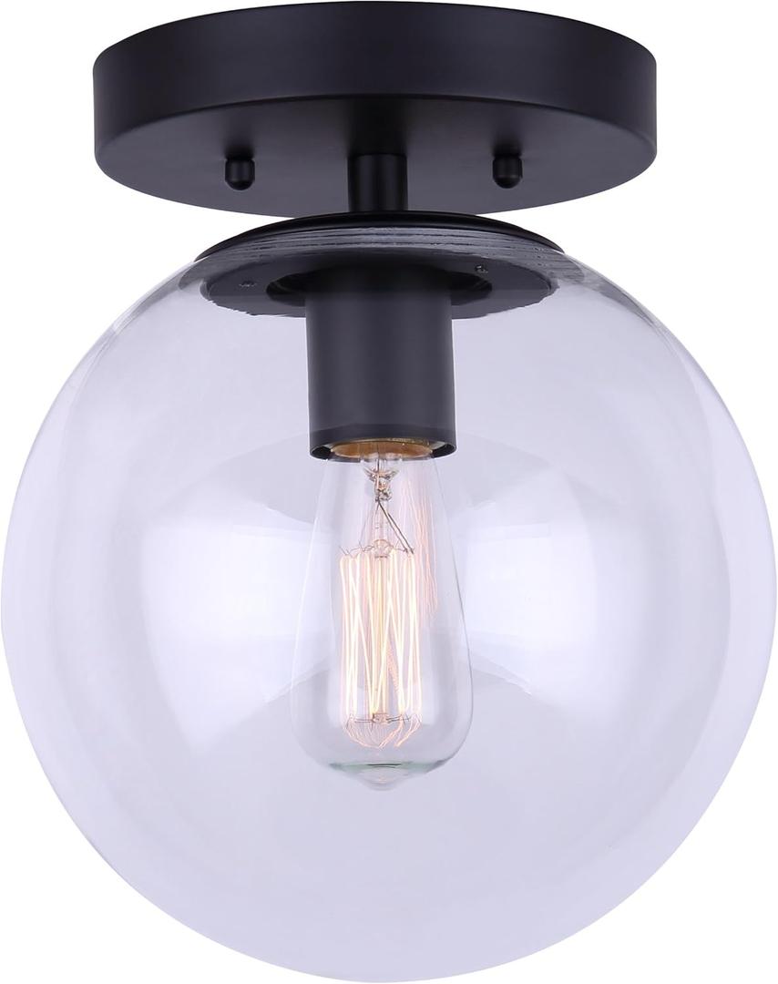 Canarm Camilo IFM1029A08BK-CL Flush Mount - 1-Light, 60W Type A15, 8" Wide, Clear Glass, Black Finish, Versatile Design for Hallways, Bathrooms