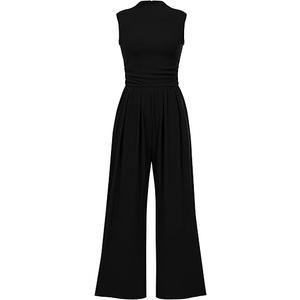 Womens Summer Jumpsuits Dressy Casual One Piece Outfits Sleeveless Mock Neck Wide Leg Pants Rompers, Black, Size XXL