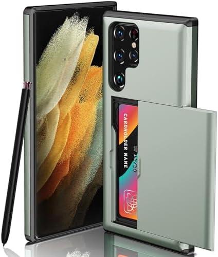 ATRAING Compatible with Samsung Galaxy S24 Ultra Wallet Case with Credit Card Holder Hidden Card Slot Slim Shockproof Protective Hard Cover for Women Man, Green, Set of 3