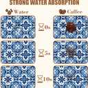 Dish Drying Mat Blue Portuguese Tiles Coffee Bar Mat for Countertop Absorbent Rubber Backed Hide Stain Dish Drainer Rack Pad Espresso Machine Cafe Table Dining Room Decoration 11.8 x 19.7 Inch