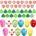 36 Pieces Valentine's Day Heart & St Patrick's Day Shamrock & Easter Egg Ornaments Adorable Heart Shaped Baubles, Clover Baubles & Hanging Egg Decorations for The Perfect Holiday Party