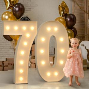 Marquee Numbers 70, 4FT Light Up Number for 70th Birthday Party Decorations, Mosaic Numbers for Balloons, Large Cardboard Signs, One Balloon Frame, Number Blocks Birthday Party