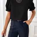 Samefar Womens Tops Dressy Casual Crewneck Ruffle Short Sleeve Shirts Summer Loose Flowy Work Chiffon Blouses Clothes (Beige, XL)