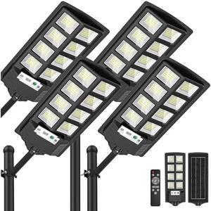 WYWNA Solar Lights Outdoor, 6000K LED Solar Lights Outdoor Waterproof, Solar Flood Lights Outdoor with Motion Sensor and Remote Control, Solar Street Light Dusk to Dawn 4-Pack