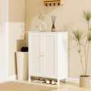 Fluted Bathroom Floor Storage Cabinet for Towels with 2 Doors,White