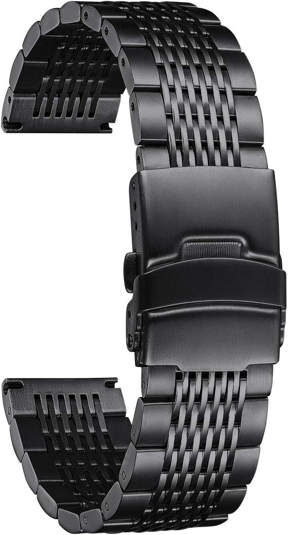 BINLUN Stainless Steel Watch Band, Metal Watch Strap for Men Women Replacement with Double-Lock Deployment Clasp Polished Watch Bracelet Silver Black Gold Rose-gold 18/19/20/21/22/24mm