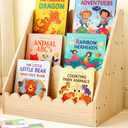 3 Tier Scalloped Bookshelf for Kids-10.816.116.3 in Montessori Bookcase for Toddlers Wooden Scalloped Book Shelf for Nursery Kids Rooms, Playroom and Classroom-Natural
