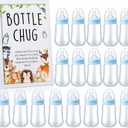 Roowest Bottle Chug Baby Shower Game Favors Including Woodland Animal Theme Wooden Sign and 18 Pcs Baby Bottles for Gender Reveal Party Supplies (Blue)