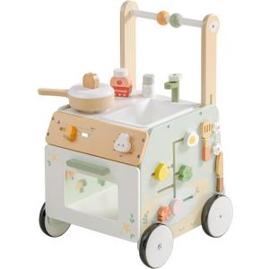 ROBUD Wooden Baby Push Walker, Learning Walking Toys, Adjustable Height Baby Walker with Decelerator, Montessori Toys for Baby 10 Months+, WRP24