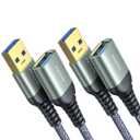 AINOPE 2 Pack USB Extensions Cable High Speed USB 3.0 Extension Cord Type A Male to Female Sturdy Braided Material Fast Data Transfer Compatible with USB Keyboard,Mouse,Flash Drive,Grey,10FT+10FT