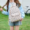 Kawaii Corduroy Backpack for Women Cute Floral Print Aesthetic Travel Book Bag Coquette Preppy College Laptop Daypack (Black Flower)