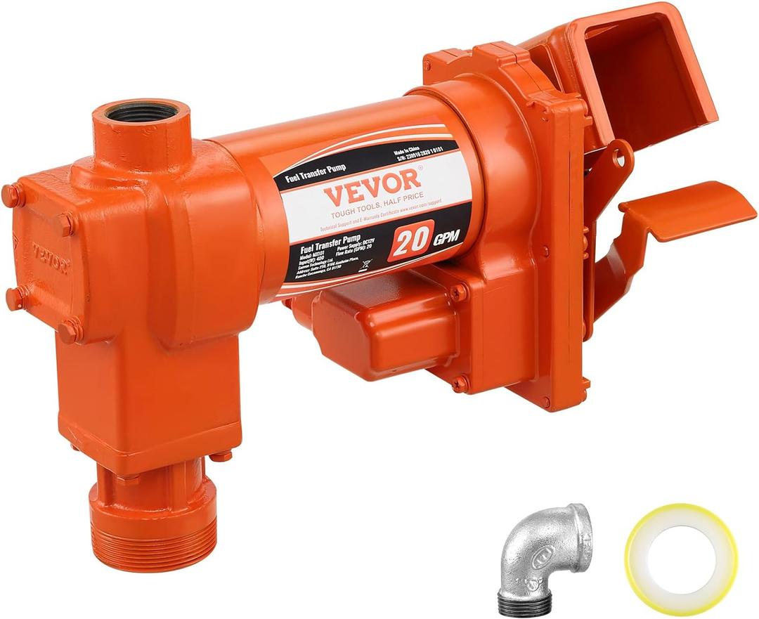 VEVOR Fuel Transfer Pump, 12V DC 20 GPM 1/4 HP, High Flow Cast Iron Gasoline Extractor Pump with Fuel Collection Box Design for Gasoline, Diesel, Kerosene, Ethanol & Methanol Blends, and Biodiesel