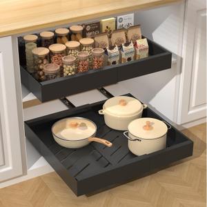 Getsrichfc 1 Pack 16.8" Deep Pull Out Drawers for Cabinets, Expandable Slide Out Drawers for Kitchen Cabinets, Pull Out Cabinet Organizer Roll Out Shelves for Pantry（Width 12.2"-19.7", Black）
