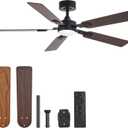 VONLUCE Ceiling Fans with Lights and Remote, 52" Ceiling Fan with 5 Blades, 6-Speeds Noiseless Reversible DC Motor for Farmhouse Bedroom Indoor, Walnut