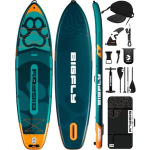 Bigfly 11'635" Super Wide Inflatable Stand Up Paddle Board, Ultra Stable Wide SUP for 2+1 People/Family/Big Size, 100L Backpack, All-Round Sup Board, US Big Fin (PetFamily Blue With Seat)