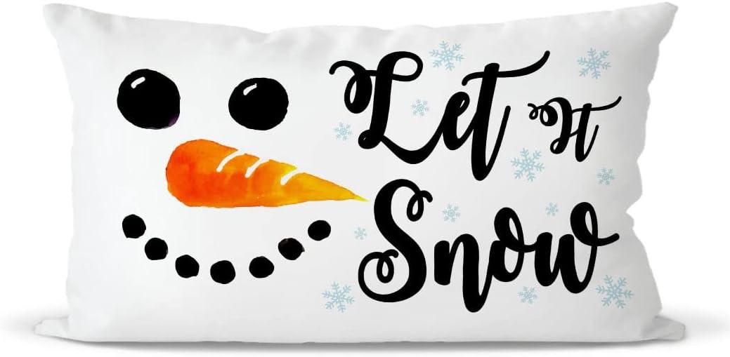 QIYUHOY Christmas Snowman Snowflake Winter Throw Pillow Covers, Let It Snow Pillow Case, Holiday Christmas Xmas Gift,12x20 Inch Pillowcase, Home Bedroom Living Room Girls Room Decor