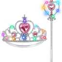 Princess Crown Tiara for Little Girls Princess Dress Up Accessories, Light Up Princess Tiara Wand Toys for 3-6 Girls