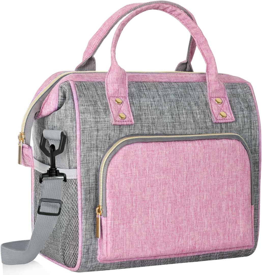 IDEATECH Insulated Lunch Box for Women, Cute & Reusable Cooler Lunch Bag for Work, Office & Picnic, Leak-Proof Tote with Shoulder Strap (Pink)
