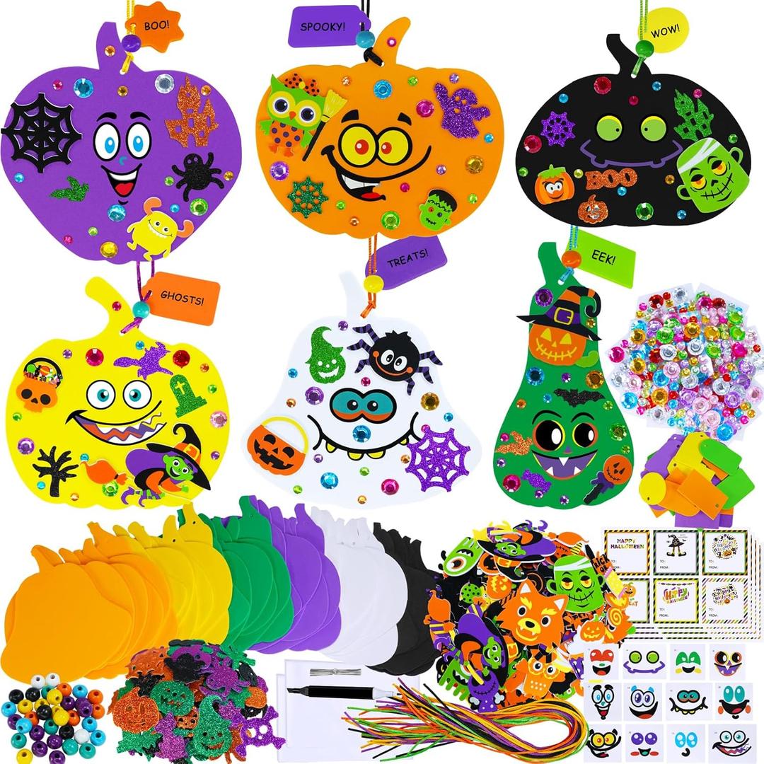Winlyn 36 Sets Halloween Craft Kits Fall Crafts DIY Halloween Pumpkin Ornaments Art Set Bat Monster Foam Stickers Halloween Arts and Crafts for Kids Classroom Activities Party Favors Trick-Or-Treaters