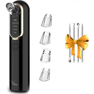 Yccu Blackhead Remover Vacuum Pore Extractor Black Head Remover for Face and Nose Blackhead Extractor Tool Pore Cleane Vacuum with USB Charge 4 Modes 5 Suction Heads for Women and Men (Black)