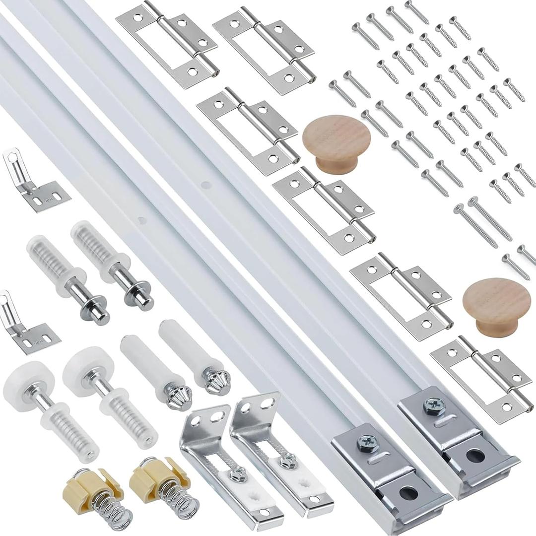 Bifold Door Hardware Kit, 2-Pack 18-Inch Bi-fold Closet Door Track Kit Bifold Closet Door Hardware Kit Folding Door Hardware Repair Replacement Tool Kit, Can Be Connected Into 36Inch